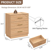 Oak wood 3-drawer dresser dimensions: 23.62 in W x 13.77 in D x 26.37 in H, with anti-tipping device