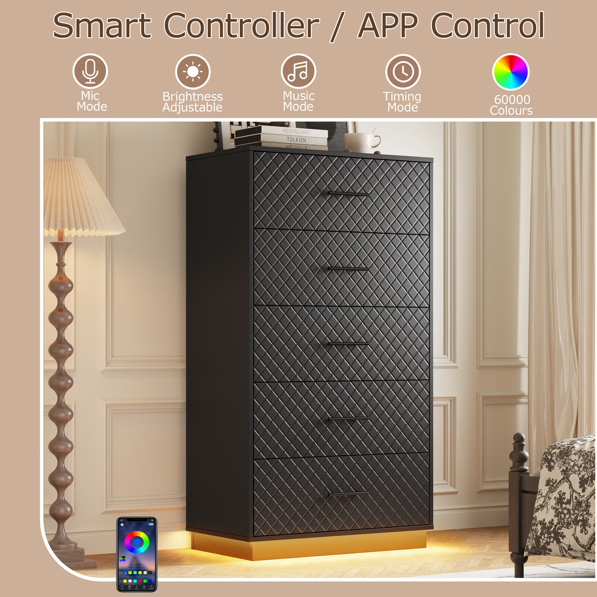 Prisma Tall 5-Drawer Dresser for Bedroom