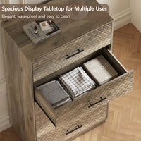 Spacious waterproof tabletop and deep drawer storage of the wood gray tall 5-drawer dresser