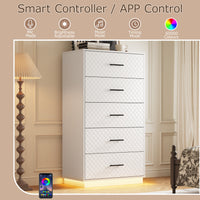 Smart controller and app control for the white tall 5-drawer dresser LED lights, with music and timing modes