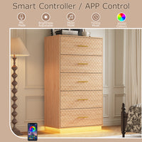 Smart controller and app control for the oak wood tall 5-drawer dresser LED lights, with music and timing modes