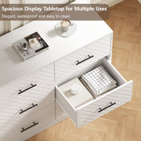 Spacious waterproof tabletop and deep drawer storage of the white 9-drawer dresser