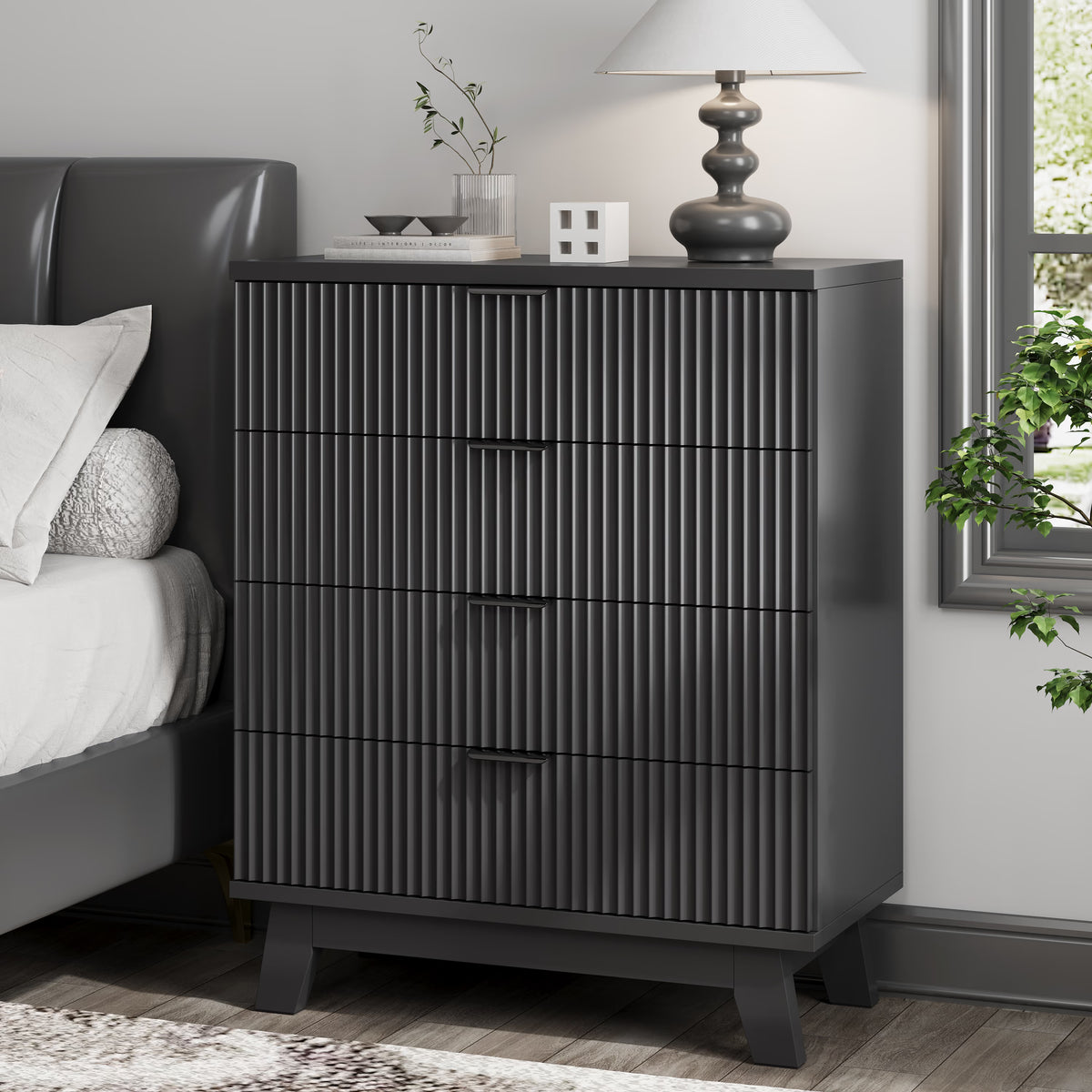 Linear Fluted 4-Drawer Nightstand