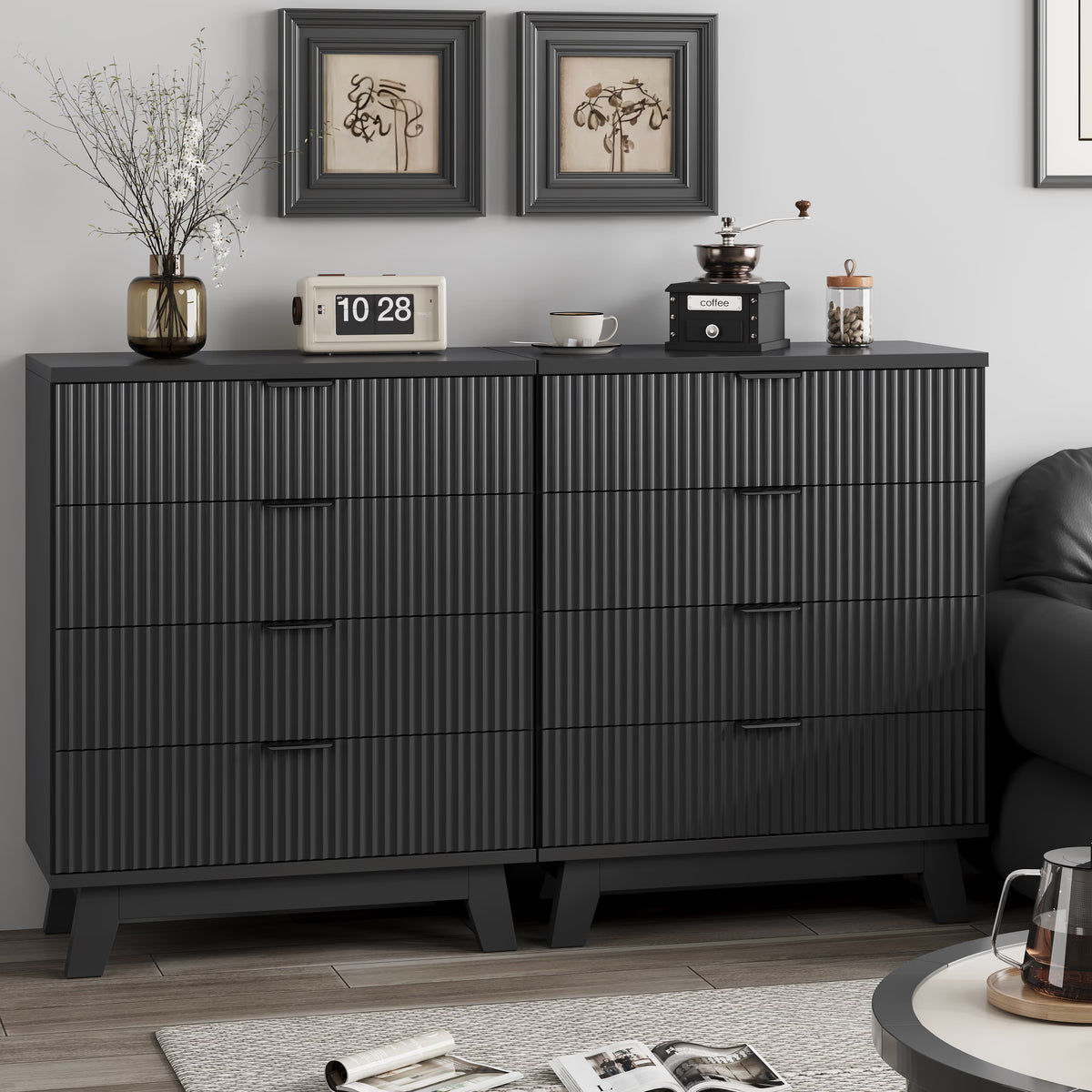Linear Fluted 4-Drawer Nightstand
