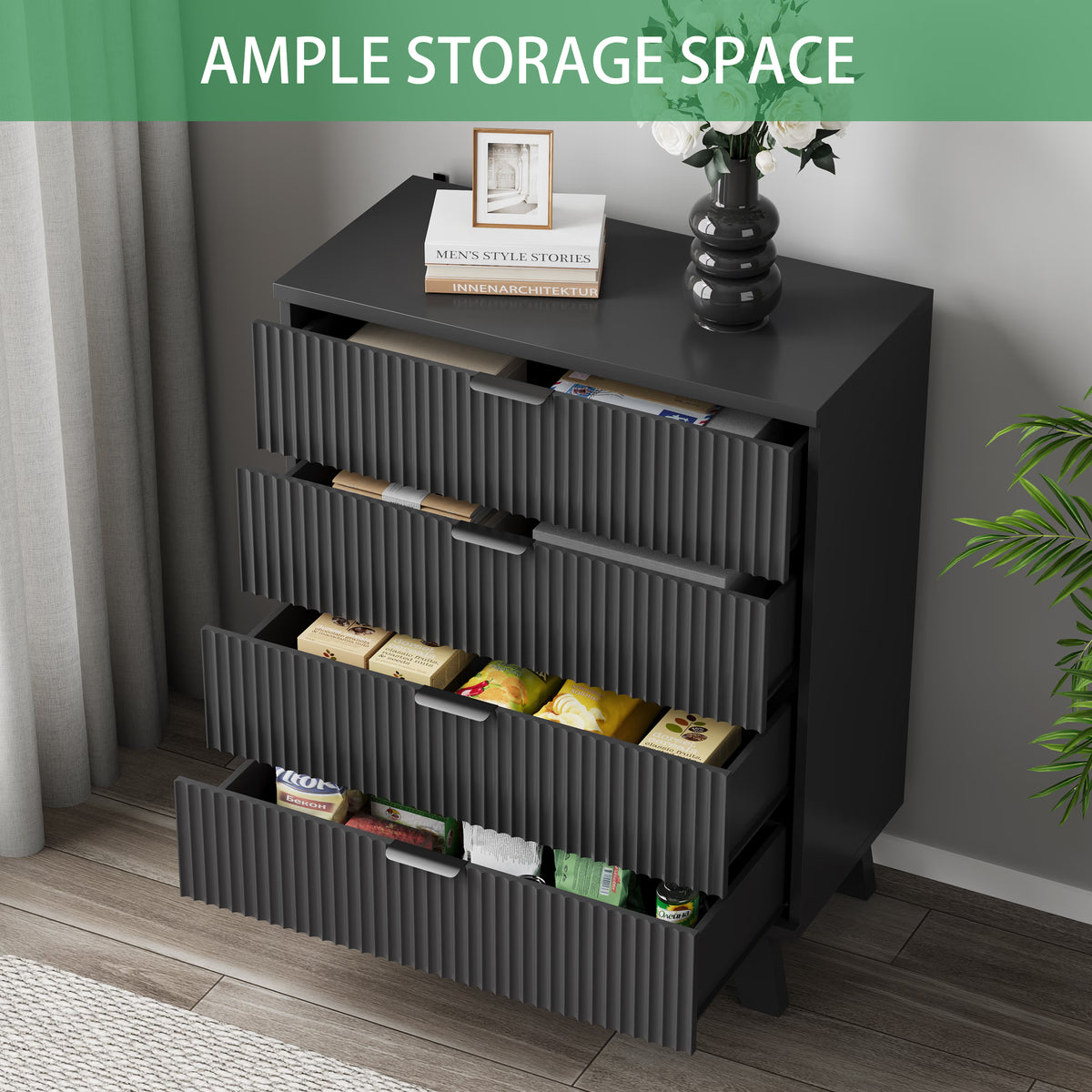 Linear Fluted 4-Drawer Nightstand