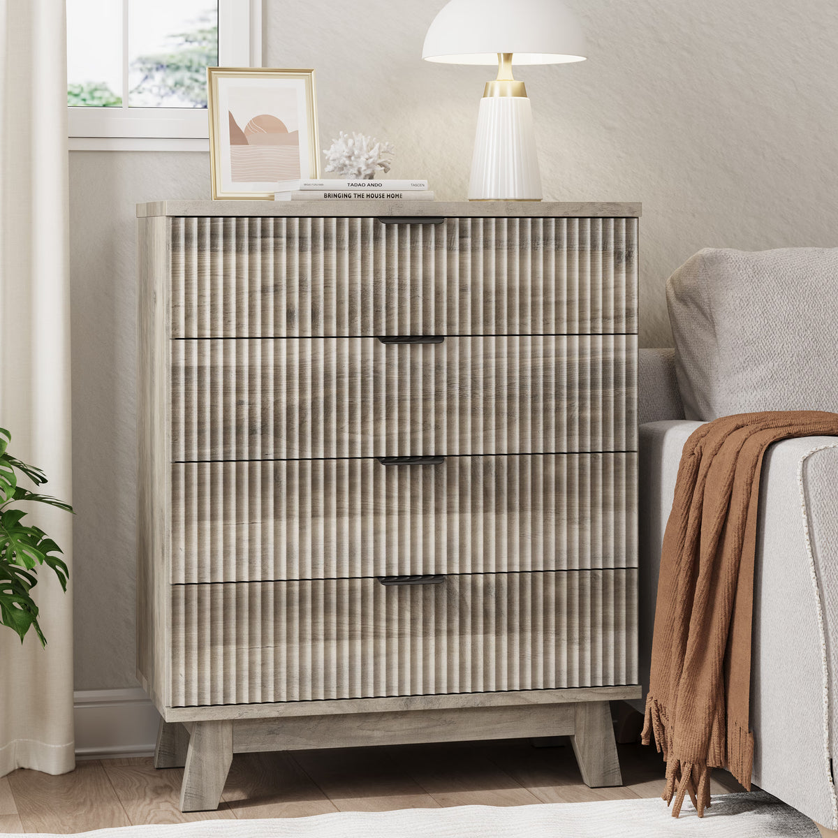 Linear Fluted 4-Drawer Nightstand