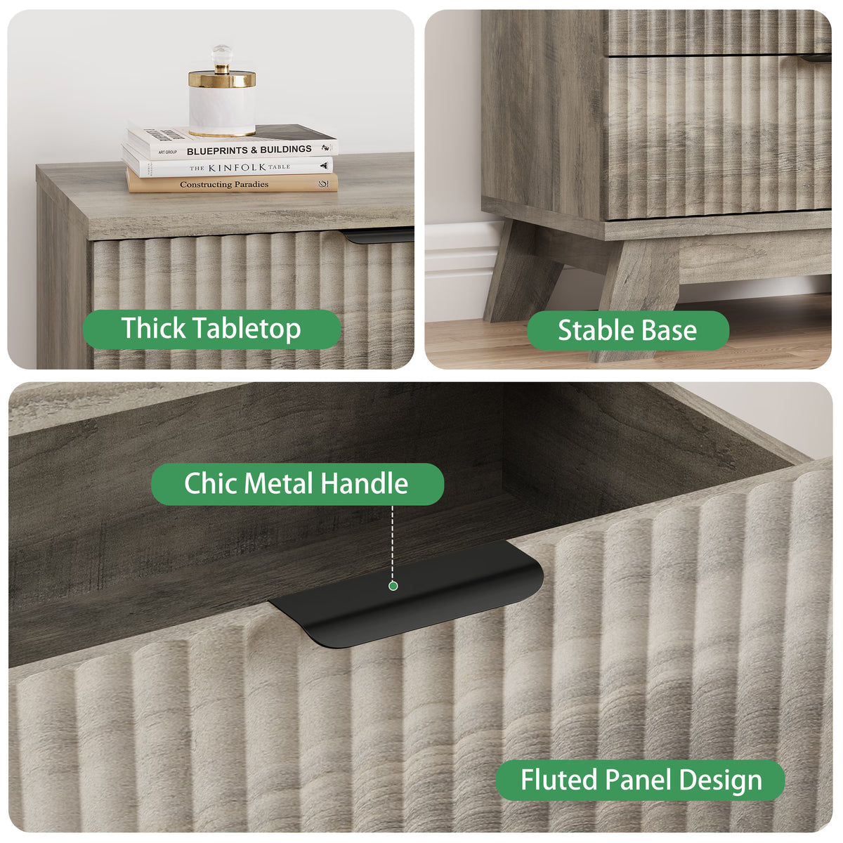 Linear Fluted 4-Drawer Nightstand