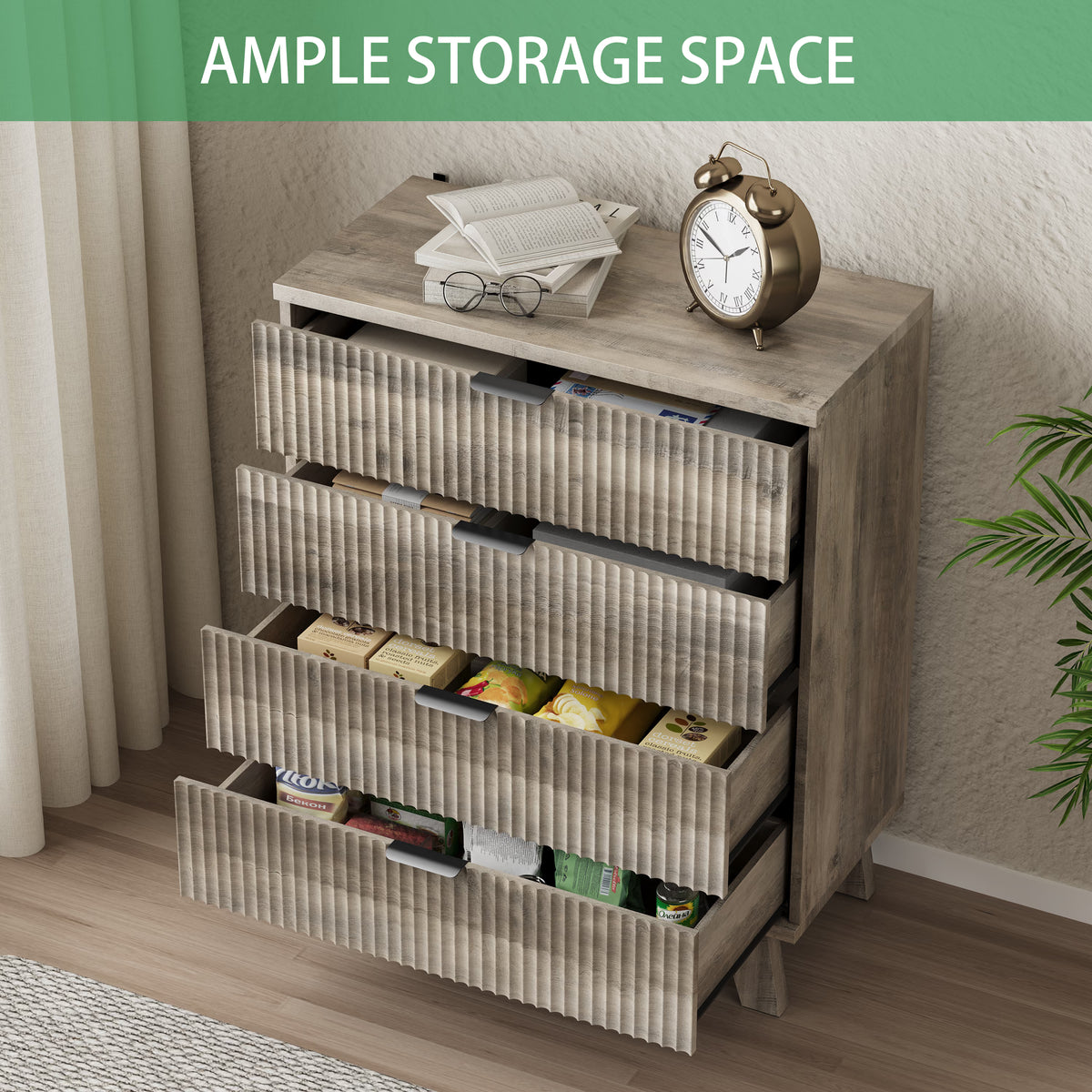 Linear Fluted 4-Drawer Nightstand
