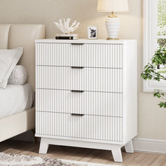 Anymaple Linear Fluted 4-Drawer Nightstand White bedroom nightstand, front product view