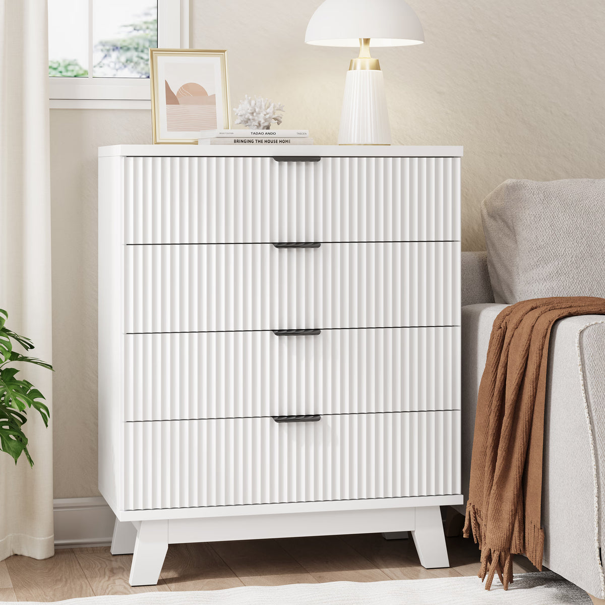 Linear Fluted 4-Drawer Nightstand