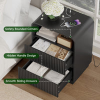 Anymaple Linea Black fluted nightstand with charging station charging station, anti-tip, and easy-clean bedside storage detail