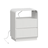Anymaple Linea White fluted nightstand with charging station charging station, anti-tip, and easy-clean bedside storage detail