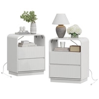 Anymaple Linea White fluted nightstand with charging station charging station, anti-tip, and easy-clean bedside storage detail