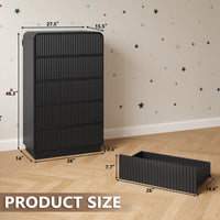 Anymaple Linea Black fluted 5-drawer tall dresser product size dimensions, 28"W x 16"D x 46"H