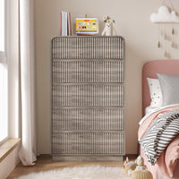Anymaple Linea Gray fluted 5-drawer tall dresser anti-tip hardware, easy-clean top, and fluted drawer detail