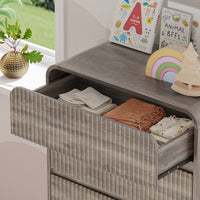 Anymaple Linea Gray fluted 5-drawer tall dresser anti-tip hardware, easy-clean top, and fluted drawer detail