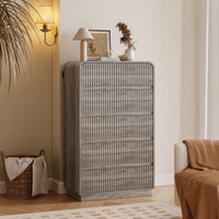 Anymaple Linea Gray fluted 5-drawer tall dresser bedroom main view with rounded corners and hidden handles