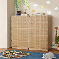 Anymaple Linea Oak fluted 5-drawer tall dresser modern bedroom storage detail
