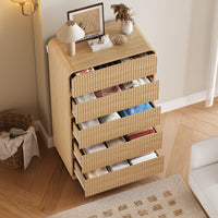 Anymaple Linea Oak fluted 5-drawer tall dresser open drawer storage for clothes and linens