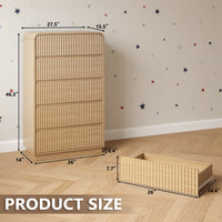 Anymaple Linea Oak fluted 5-drawer tall dresser product size dimensions, 28"W x 16"D x 46"H