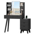 Anymaple Linea Black fluted vanity desk with HD lighted mirror modern bedroom dressing table room view