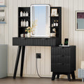 Anymaple Linea Black fluted vanity desk with HD lighted mirror side cabinet and lower drawer storage for beauty essentials