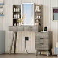 Anymaple Linea Gray fluted vanity desk with HD lighted mirror side cabinet and lower drawer storage for beauty essentials