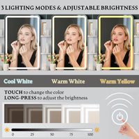 Anymaple Linea White fluted vanity desk with HD lighted mirror built-in charging station with 2 AC outlets and 2 USB ports