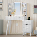 Anymaple Linea White fluted vanity desk with HD lighted mirror side cabinet and lower drawer storage for beauty essentials