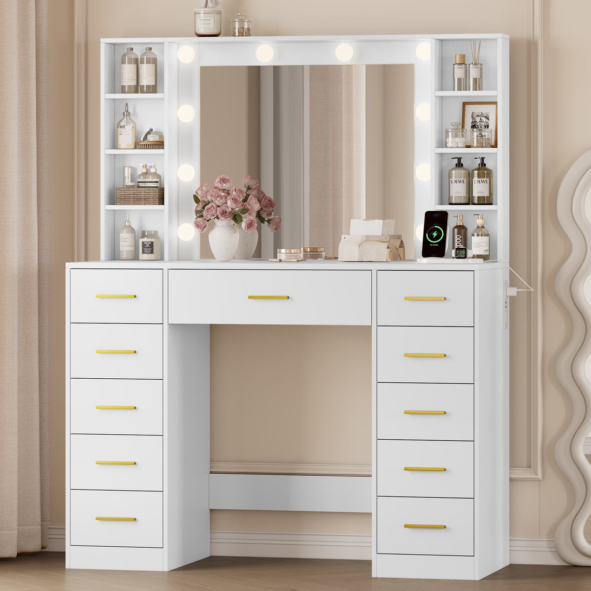 HLG166 Vanity Desk With HD Lighted Mirror and Lights