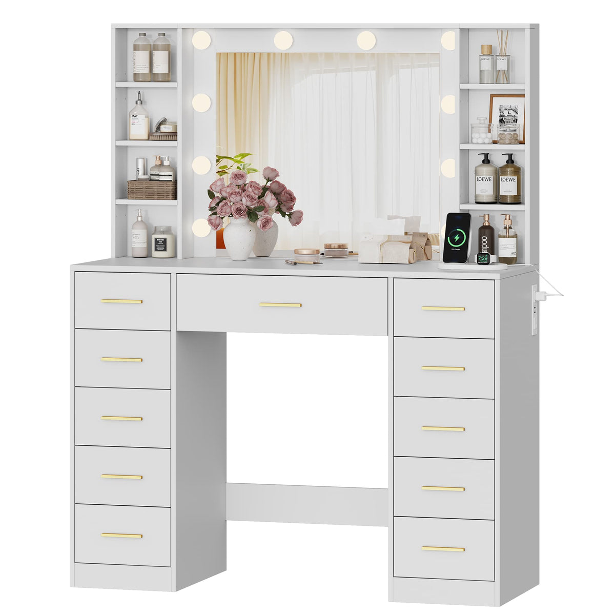 HLG166 Vanity Desk With HD Lighted Mirror and Lights