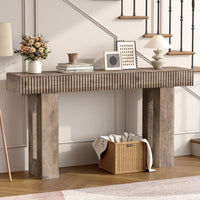 Anymaple HLG193 Gray 63 inch fluted console table, hallway console table styled under stairs with lamps and decor