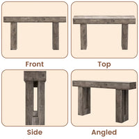 Anymaple HLG193 Gray 63 inch fluted console table, multi angle structure view showing front side top and leg details