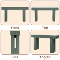 Anymaple HLG193 Green 63 inch fluted console table, multi angle structure view showing front side top and leg details