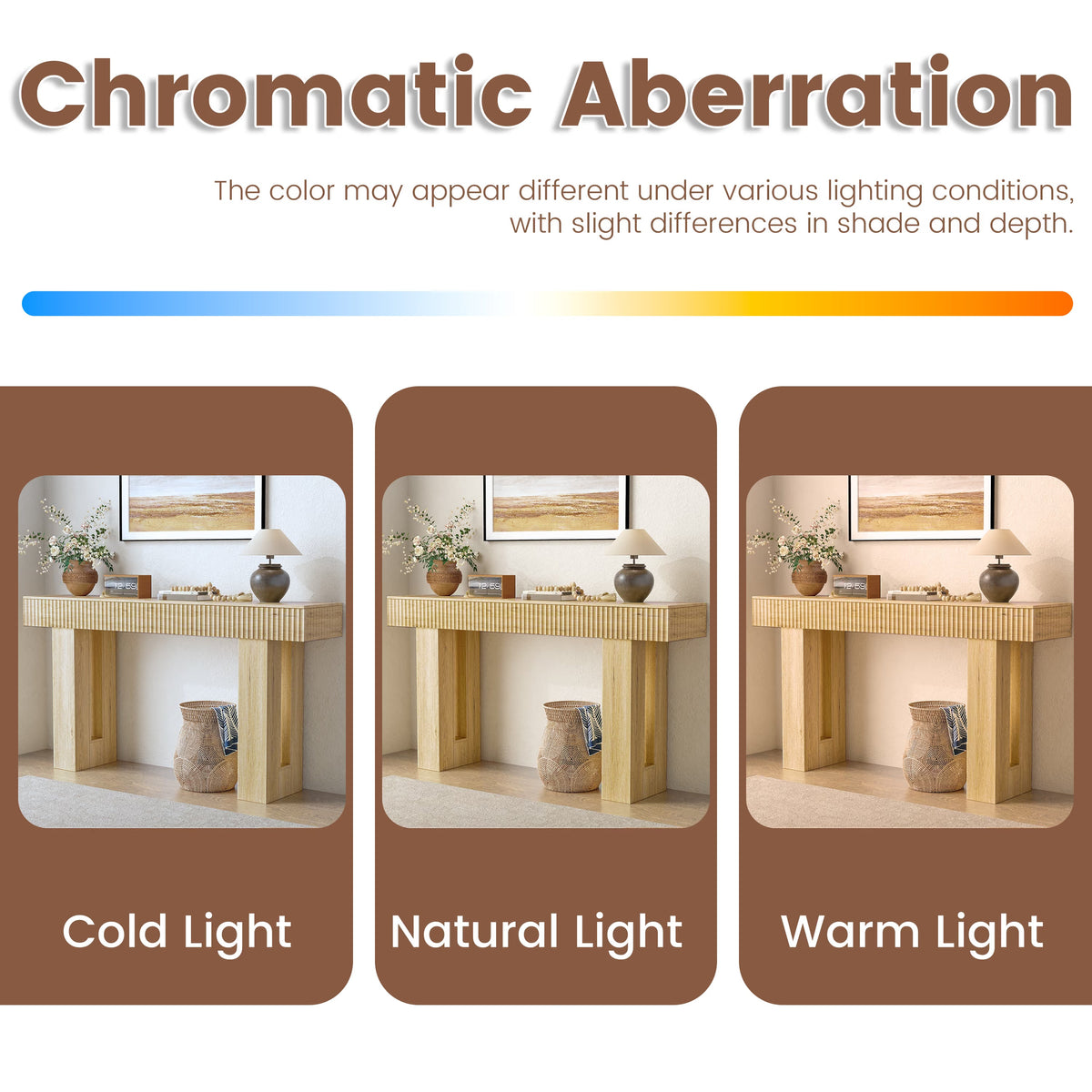 Anymaple HLG193 Oak 63 inch fluted console table, color comparison chart for modern console table finishes