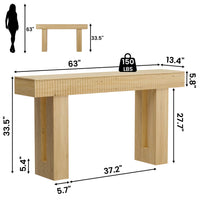 Anymaple HLG193 Oak 63 inch fluted console table, long narrow console table styled in a living space