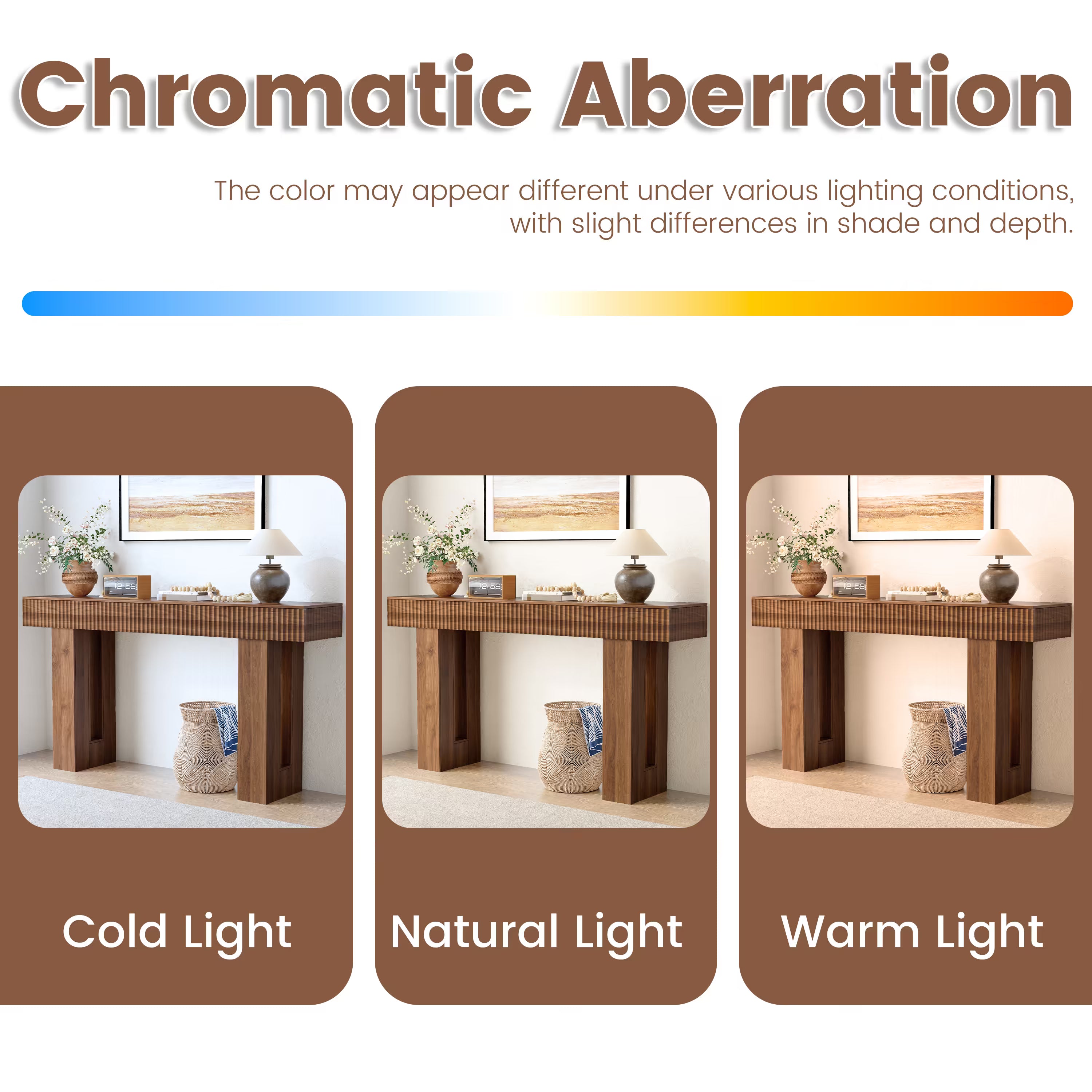 Anymaple HLG193 Walnut 63 inch fluted console table, color comparison chart for modern console table finishes