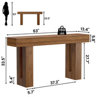 Anymaple HLG193 Walnut 63 inch fluted console table, long narrow console table styled in a living space
