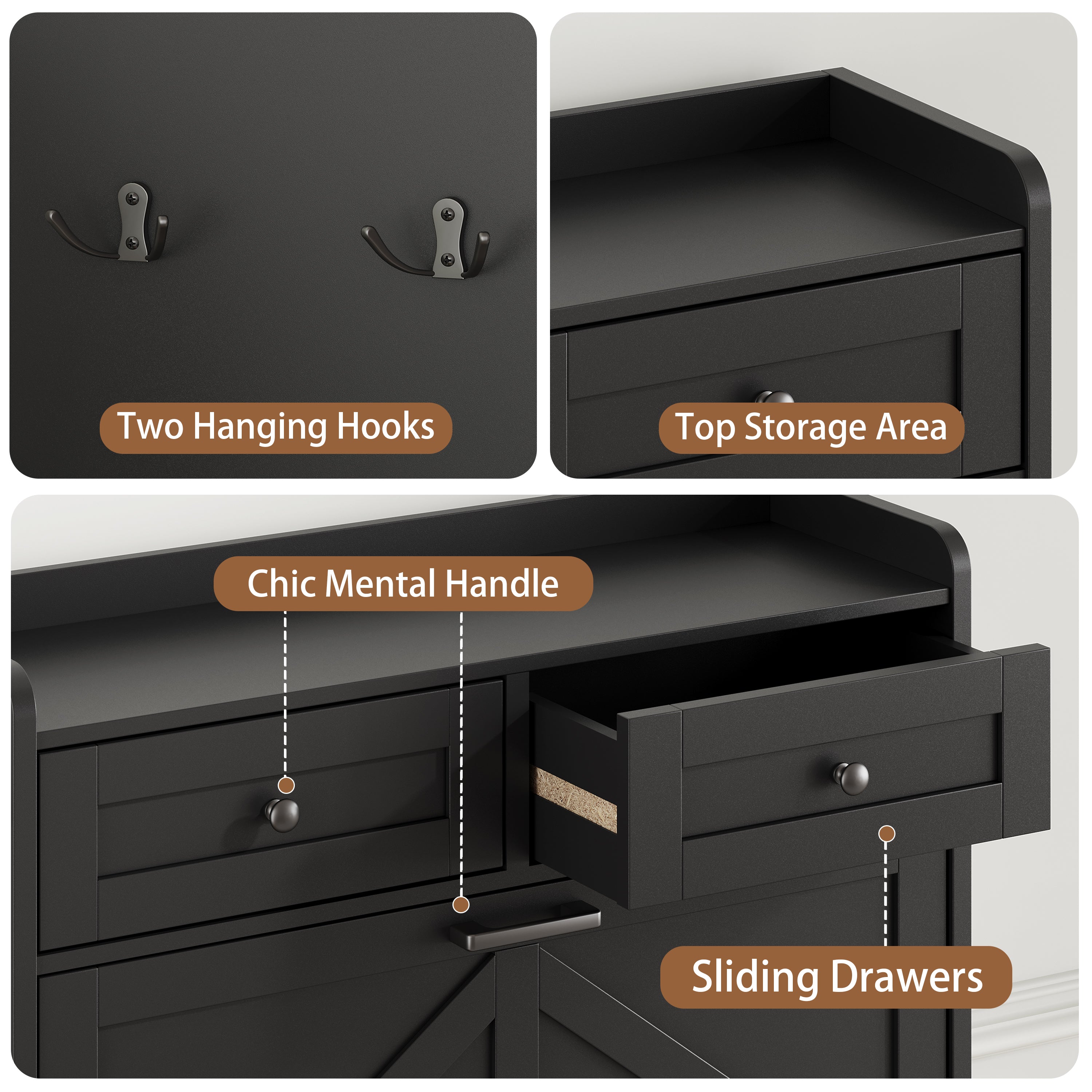 Anymaple Newport Black 2-door shoe cabinet, adjustable panels for flexible shoe organization