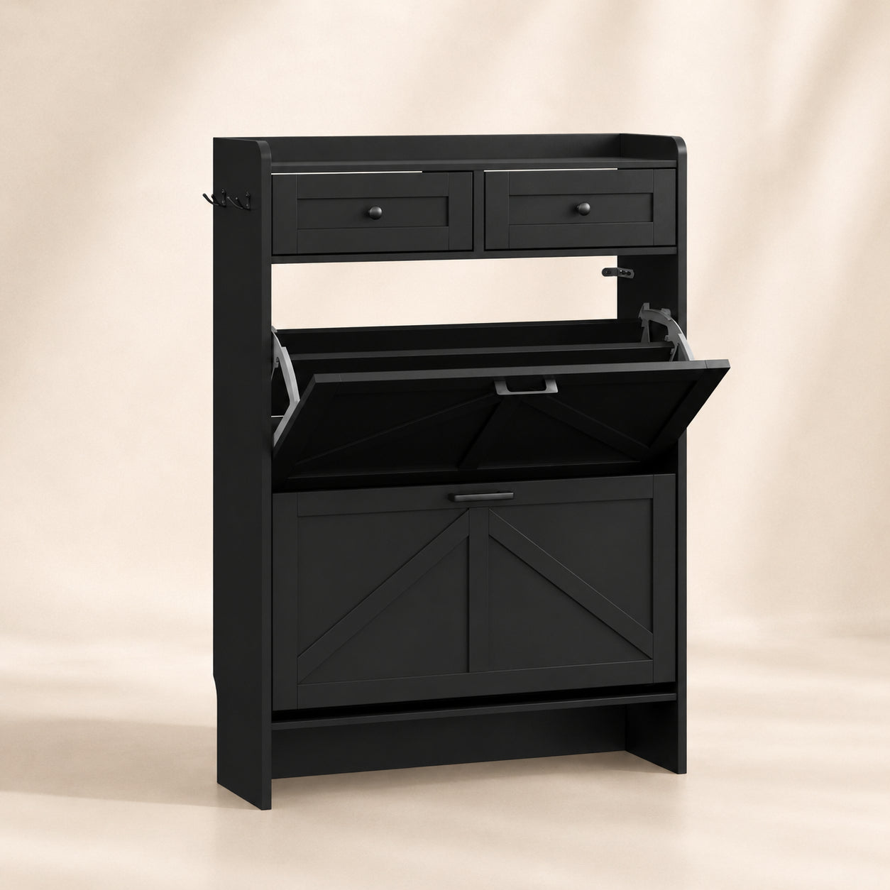 Anymaple Newport Black 2-door shoe cabinet, 2-door shoe cabinet for entryway shoe storage