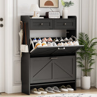 Anymaple Newport Black 2-door shoe cabinet, hidden shoe storage that keeps footwear out of sight and reduces clutter