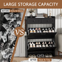 Anymaple Newport Black 2-door shoe cabinet, large capacity shoe organizer cabinet for family footwear