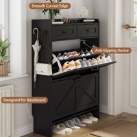 Anymaple Newport Black 2-door shoe cabinet, narrow shoe cabinet styled for hallway foyer or apartment entryway