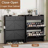 Anymaple Newport Black 2-door shoe cabinet, top drawers for keys wallets accessories and entryway essentials