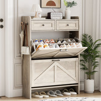 Anymaple Newport Gray 2-door shoe cabinet, narrow shoe cabinet styled for hallway foyer or apartment entryway