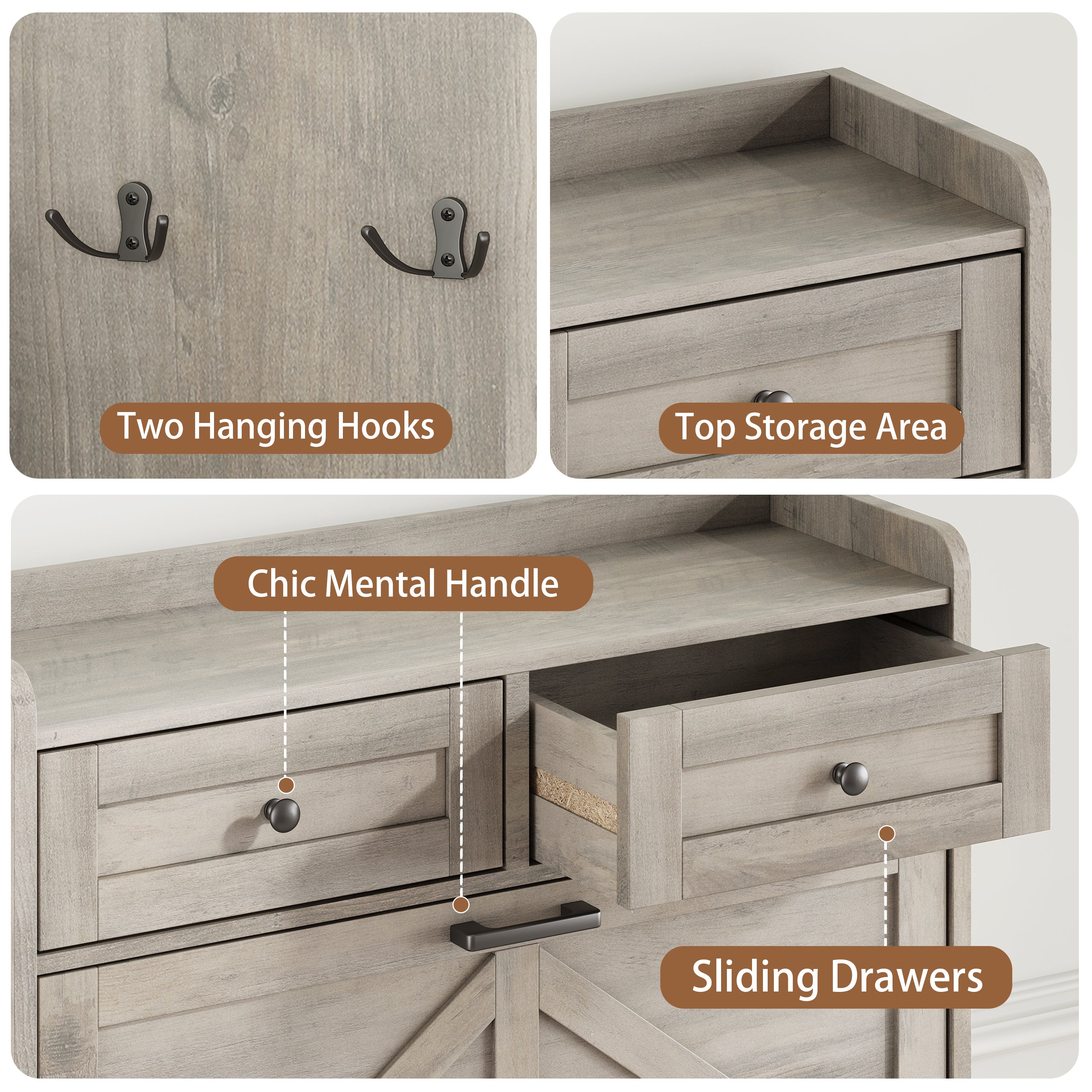 Anymaple Newport Gray 2-door shoe cabinet, top drawers for keys wallets accessories and entryway essentials