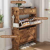 Anymaple Newport Brown 2-door shoe cabinet, hidden shoe storage that keeps footwear out of sight and reduces clutter