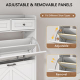 Anymaple Newport White 2-door shoe cabinet, adjustable panels for flexible shoe organization