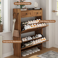 Anymaple Newport Walnut 2-door shoe cabinet, flip drawer storage for sneakers flats sandals and daily shoes
