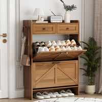 Anymaple Newport Walnut 2-door shoe cabinet, large capacity shoe organizer cabinet for family footwear
